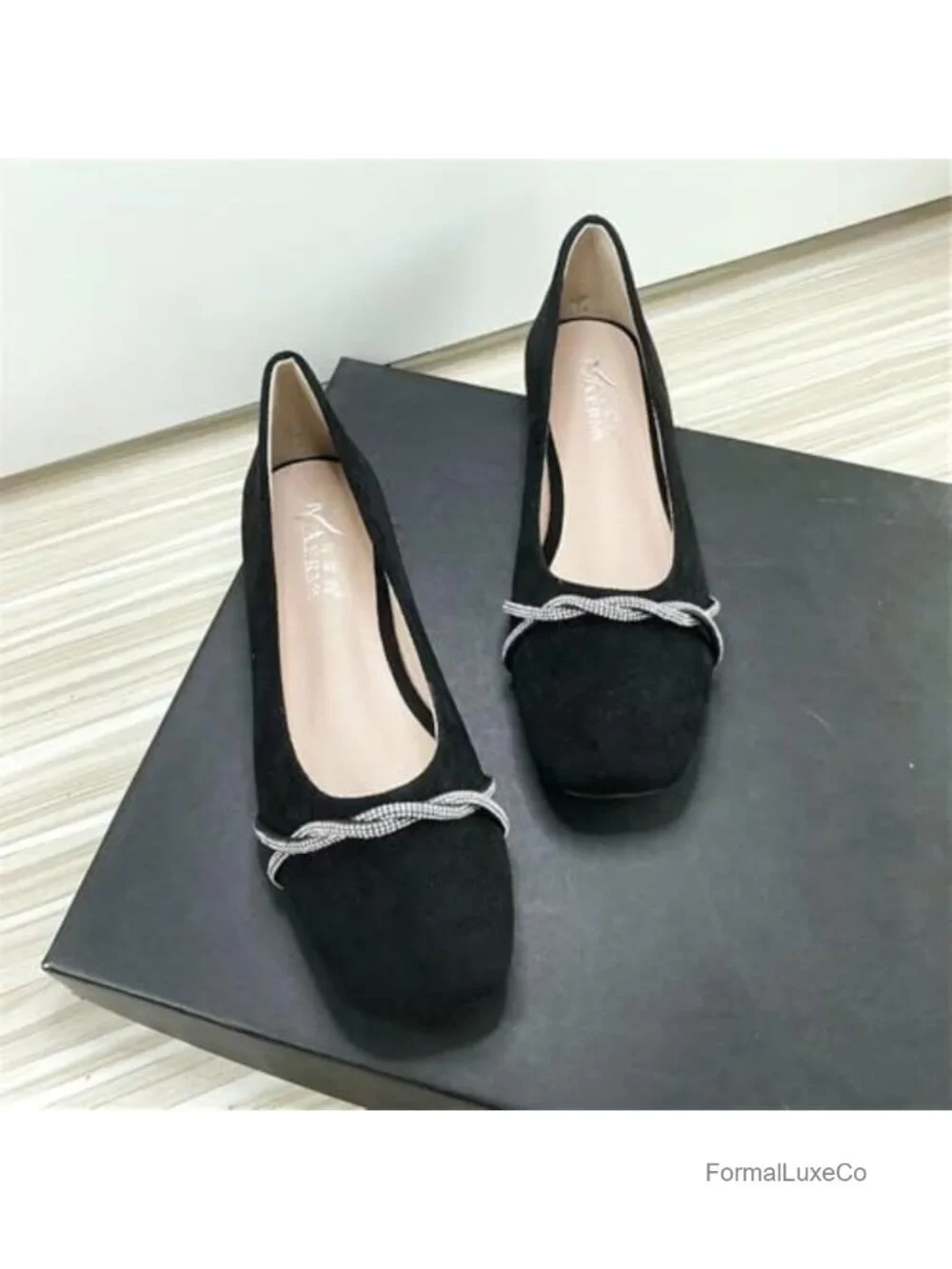 Women's Square Toe Cross Bow Slip On Rhinestone Dress Ballet Flats